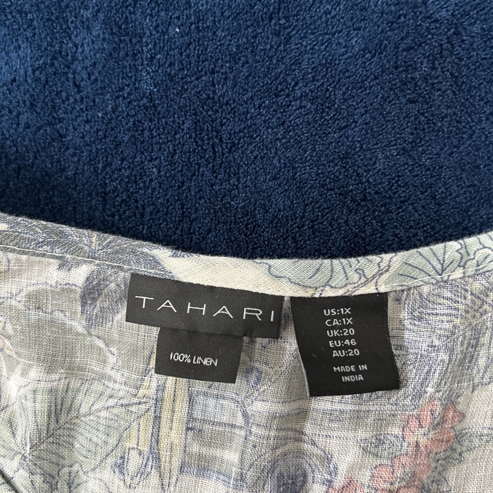Tahari Womens Linen Top Size 1X Surfing Tropical Beach Print Resort Vacation - Picture 7 of 14